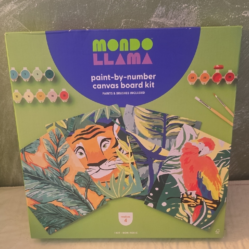 Mondo Llama Paint-by-Number 4 Canvas Board Kit New